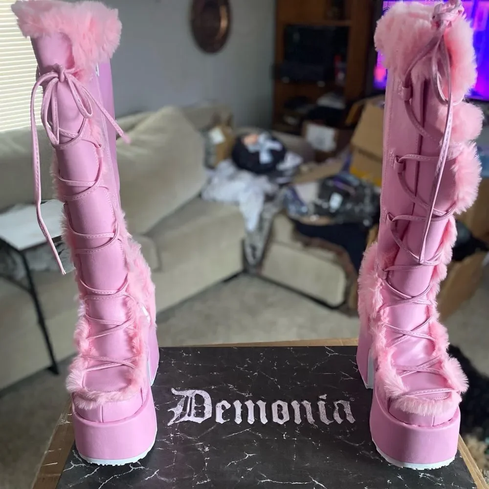 Pleaser Mid Calf Fur Boots